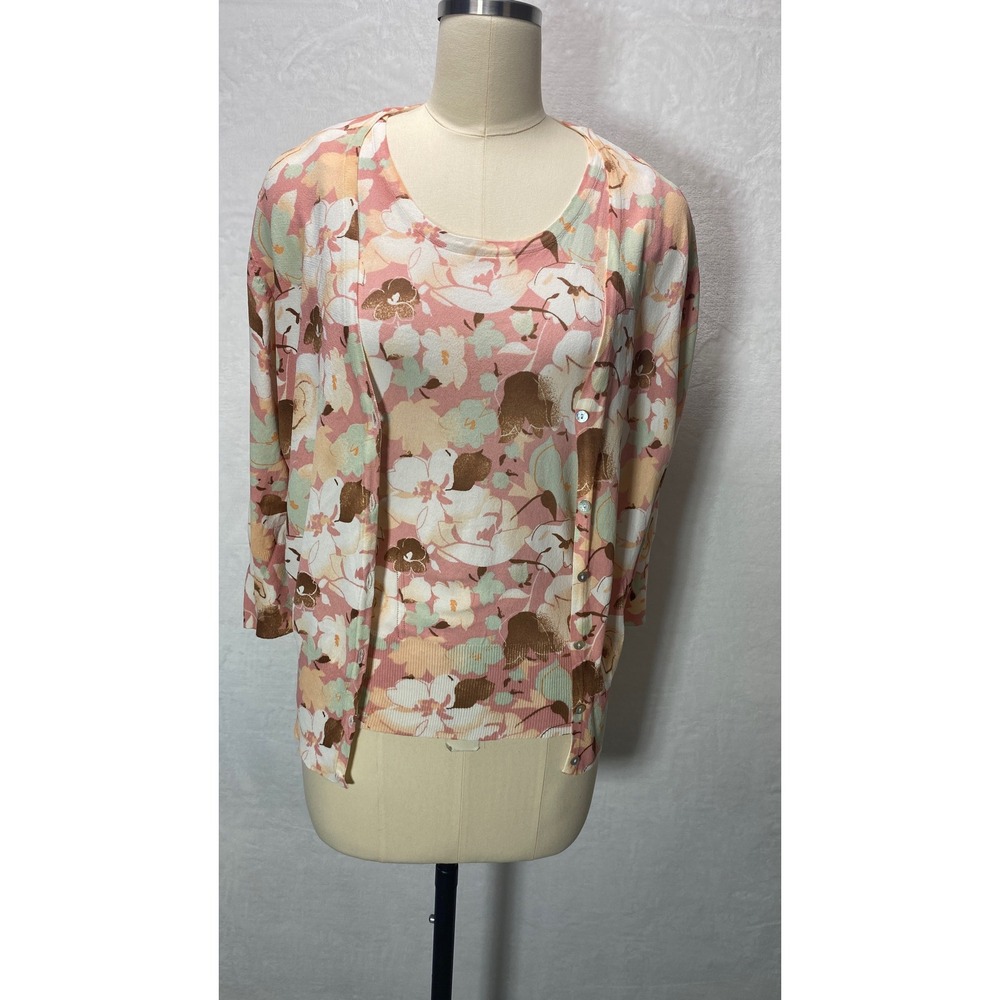 GEORGE Y2K Floral Tank & Cardigan Sweater‎ Set *12* Spring Colors 3/4 Sleeve